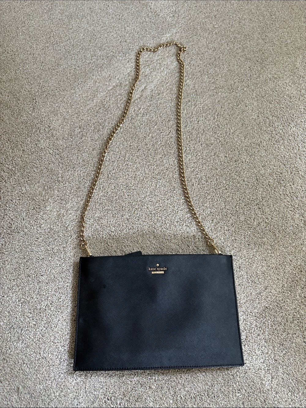 kate spade Black Leather Crossbody with Gold Chain